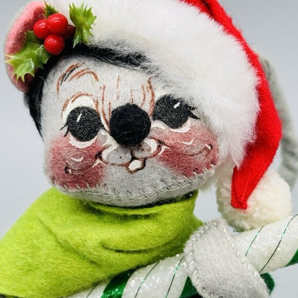 Annalee Mouse Candy Cane Santa Hat 6.5 inch 1988 Vintage Christmas USA Open Eyes - Picture 2 of 7